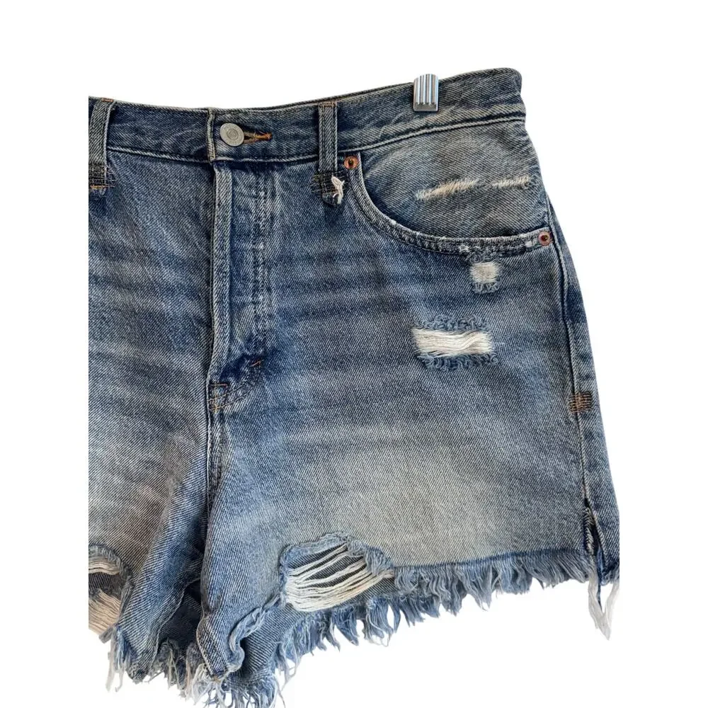 We The Free Distressed Studded Denim Shorts High Rise Cutoff Blue Size 29 Cotton